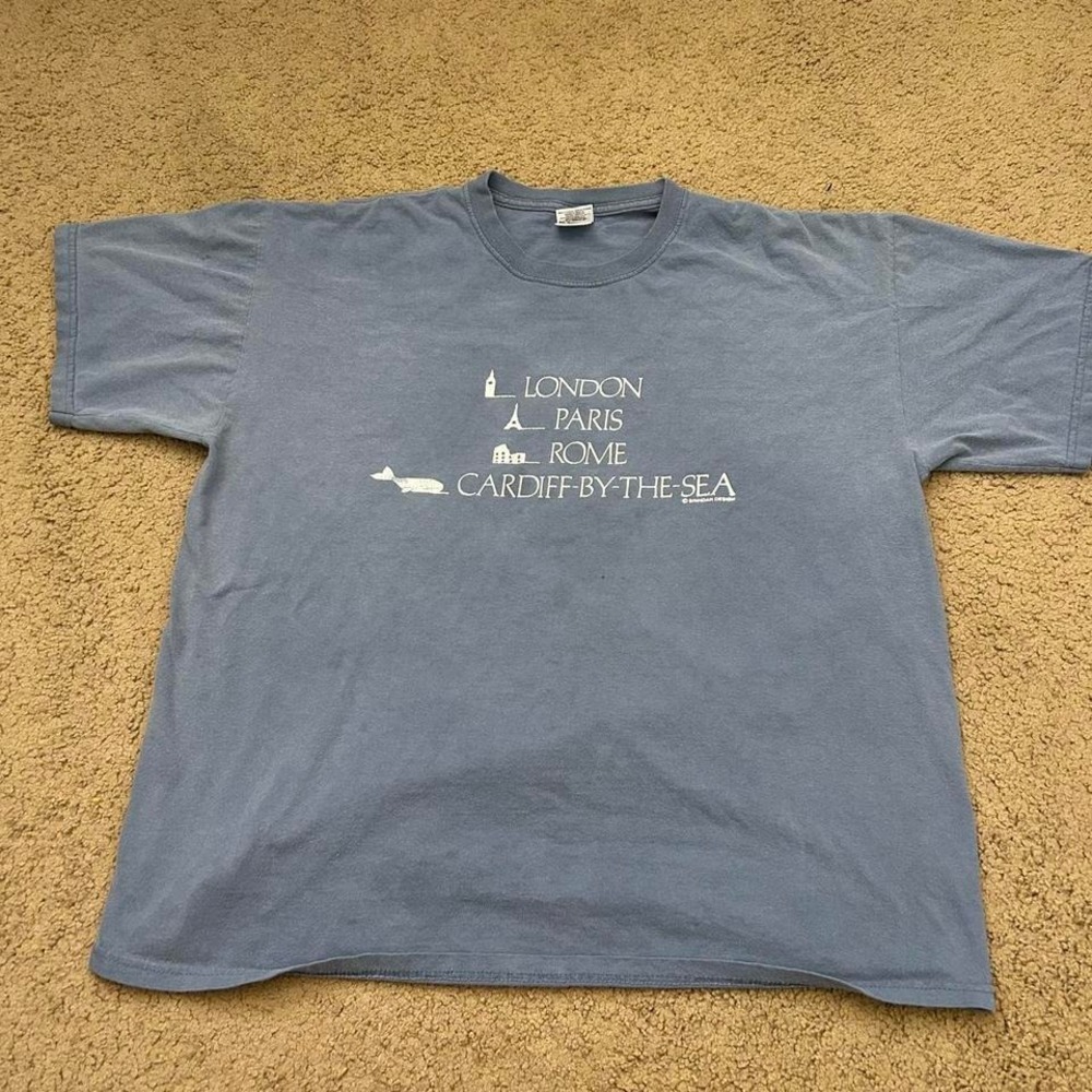 Vintage Gildan blue Cardiff by the‎ Sea cotton t-shirt Size XL